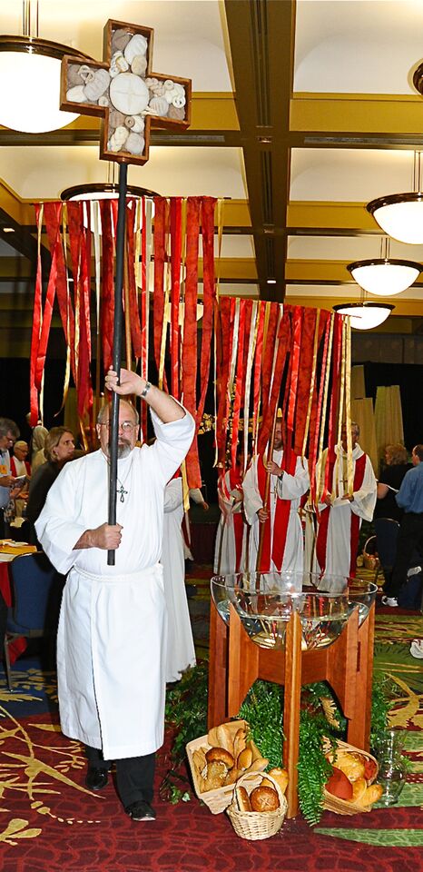 One Bread One Body Pentecost banners and processional cross. Photo courtesy of ELCA Rocky Mountain Synod.